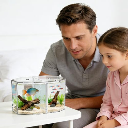 Toyvian Fish Separation Box with Removable Divider Dual Compartment Isolation Hatchery for Betta Safe Breeding Tank for Tropical Fish and Fry Aquarium Incubator 7.87X4.72X4.33In