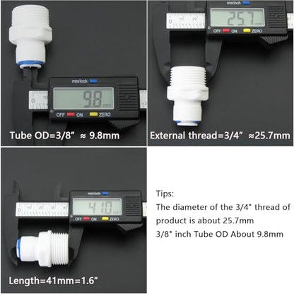 3/4"M to 3/8" Tube Push-Fit Adapter, 3 Pcs | Plastic quick connector for garden hoses, RO systems, pre-filters & water purifiers. - style: 3/8” Tube to 3/4” Male Thread