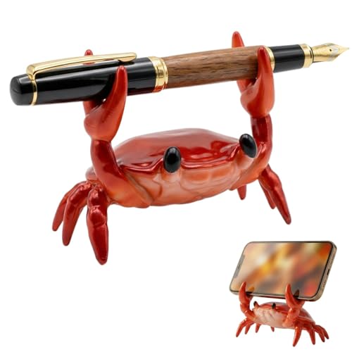 Gesodant Cute Red Crab Pen Holder & Eyeglass Stand, Funny Phone & Remote Holder for Desk, Creative Coffee Spoon Rest, Unique White Elephant Gift