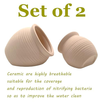 M2cbridge Pottery Ceramic Jar Natural Clay Vase for Cichlid Small Fish Shrimp to Play Hide Breed Habitat (Creamy Clay, 2pcs)
