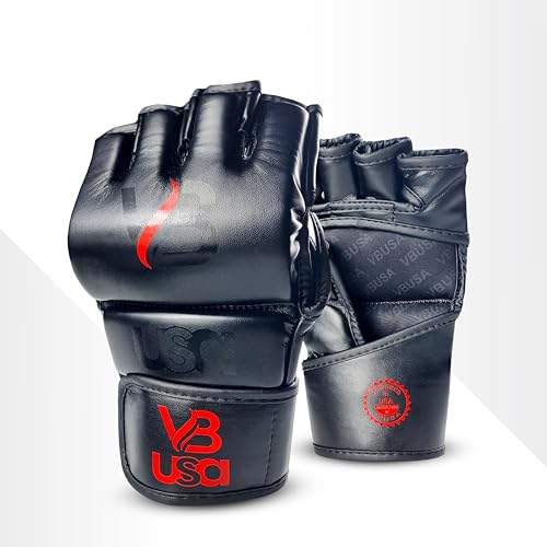 MMA Gloves Grappling Sparring, Maya Hide Leather, Boxing Gloves Muay Thai Martial Arts Training, Half Finger Adjustable Mitts Wrist Support Kickboxing Cage Fighting Punching Bag Workout - size: Small-Medium