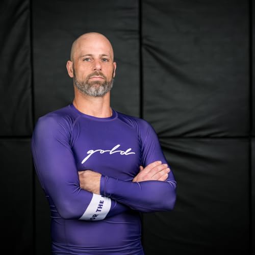 Gold BJJ Foundation Rash Guard - Ranked No-Gi and Gi Jiu Jitsu Rashguard - color: Blue (Long Sleeve), size: Small