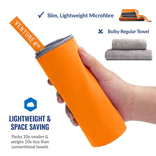 VENTURE 4TH Quick Dry Travel Towel, Ultra Soft Microfiber - 3 Sizes - color: Orange Gray, size: 40.00" x 21.00"