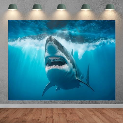 Shark Photography Backdrop 9x6ft Underwater Ocean Blue Sea Marine Life Theme Party Background for Birthday Party Decorations Photo Booth Studio Props - size: 9X6FT