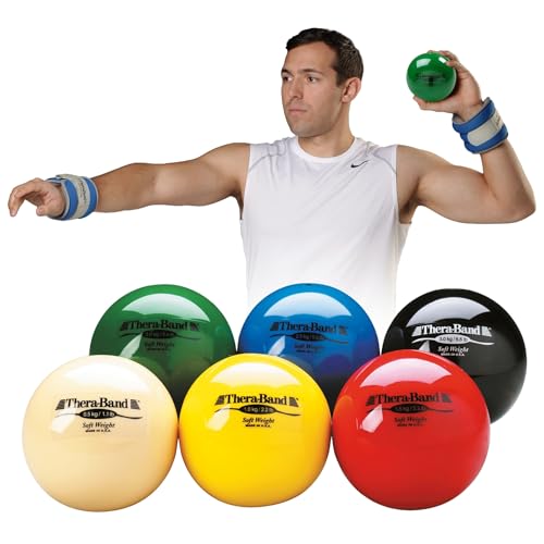 THERABAND Soft Weight Set of 6, Medicine Ball, Weighted Exercise, 4.5" | Ball-shaped isotonic soft weight for physical therapy, Pilates, shoulder strength and rehab exercise - color: Assorted - Set of 6