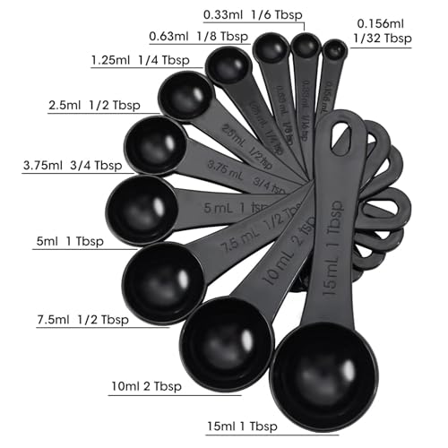 Measuring Spoons, Plastic Measuring Spoons Set with Egg Separator 12-Piece,Black - color: Black
