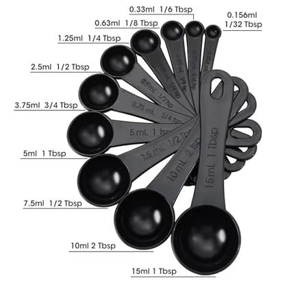 Measuring Spoons, Plastic Measuring Spoons Set with Egg Separator 12-Piece,Black - color: Black