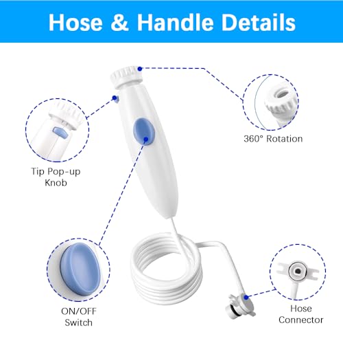 Replacement Handle Hose Parts Waterpik Replacement Parts Compatible with Waterpik water flosser WP-100 WP-300 WP-660 WP-662 WP-670 WP-672 WP-900 Oral Hygiene repair kit Accessories (White) - color: White