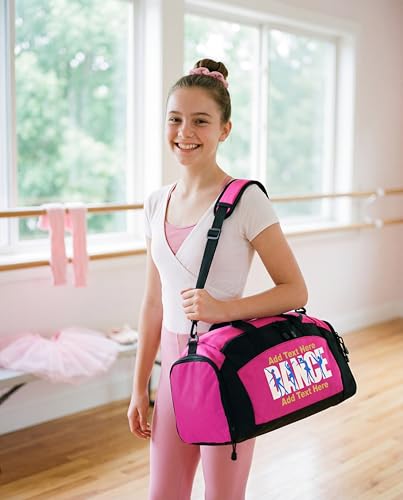 Personalized Dance Duffle Bag with Name – Custom Dancer Gym Bag for Girls, Competition Team Travel Bag, Ballet Recital Cheer & Studio Gear Bag - color: Pink, style: Dance