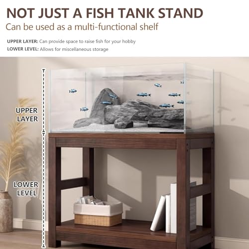 Double Layered Solid Wood Fish Tank Stand, Thickened Countertop 1.5cm, High Load-Bearing Capacity, Suitable for Placing Fish Tanks and Crawler Racks(50x30cm/19.7x11.8in)