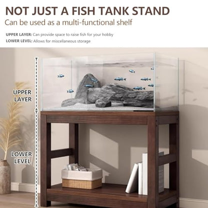 Double Layered Solid Wood Fish Tank Stand, Thickened Countertop 1.5cm, High Load-Bearing Capacity, Suitable for Placing Fish Tanks and Crawler Racks(50x30cm/19.7x11.8in)