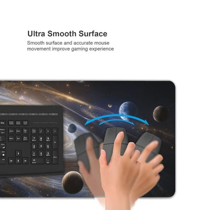 XXL Gaming Mouse Pad 35.4 x 15.7 Inch, Large Extended Desk Mousepad with Galaxy Space Design, Water-Resistant Surface & Stitched Edges, Non-Slip Rubber Base Desk Mat for Gaming, Office & Home - color: Galaxy Space