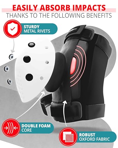 SKATEWIZ Skateboard Pads Protective Gear Set for Kids and Adults - Smash - Roller Skate Pads [6pc] with Wrist Guards - Skating Protective Gear - Roller Derby - color: Black White, size: M/L - Kids/Teens