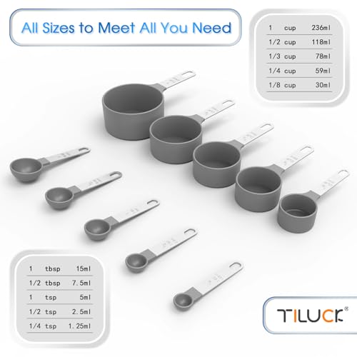 Measuring Cups & Spoons Set, Stackable Cups and Spoons, Nesting Measure Cups with Stainless Steel Handle, Kitchen Gadgets for Cooking & Baking (Gray) - color: Gray