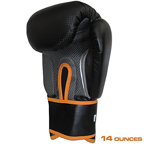 Meister Pro Boxing Gloves w/Wrist Support (Pair) - color: 14 Ounce Black/Orange