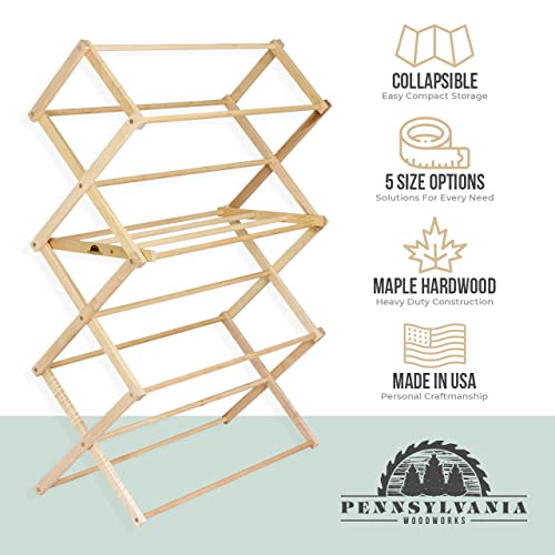 Pennsylvania Woodworks Clothes Drying Rack: Solid Maple Hard Wood Laundry Rack for Sweaters, Blouses, Lingerie & More, Durable Folding Drying Rack, Made in USA, No Assembly Needed, Medium - color: Medium