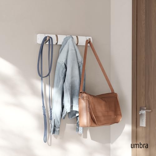Umbra Flip Coat Rack, Wall Mounted 5-Hook Space Saving, White/Nickel - color: White/Nickel, size: 5 hook
