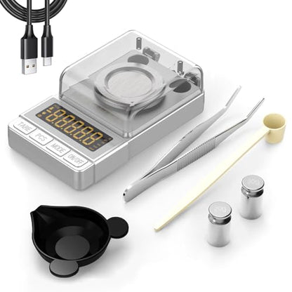 Milligram Scale 100g/0.001g Sliver, Mg Scale with 20g Calibration Weight and Accessories, Sliver Powder Scale for Reloading - color: Silver