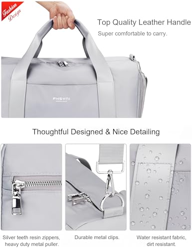 19" Grey Personal Gym Bag for Women,with Shoe Compartment & Wet Pocket - color: Grey, size: 19" Medium Size