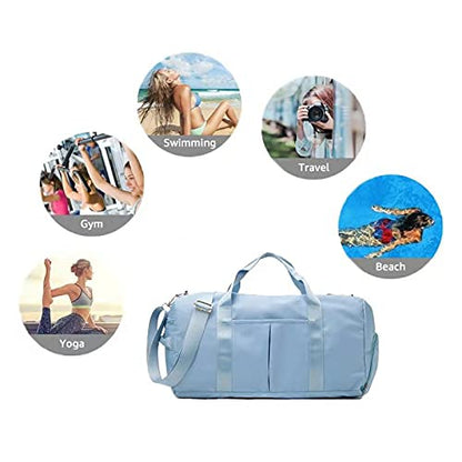 ZUEVI Sports Gym Duffel Bag for Men Women Waterproof Weekender Travel Bag with Shoes Compartment Dry and Wet Separation for Training Swim Yoga(Light Blue) - color: Light Blue