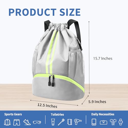 JELUTAR Drawstring Backpack Gym Bag with Shoes Compartment, Grey - color: Grey, size: Medium