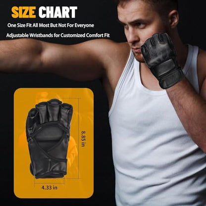 MMA Gloves, Half-Finger Boxing Fight Gloves MMA Mitts with Adjustable Wrist Band UFC Gloves for Sanda Sparring Punching Bag Training (One Size Fits Most) - color: Black