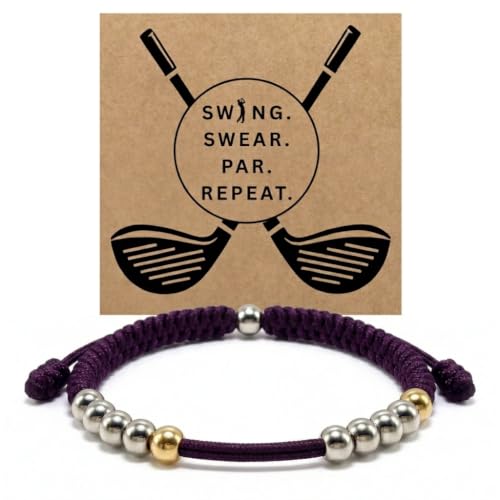 Golf Counter Bracelet, 10 Bead Handmade Score Counter, Adjustable Stainless Steel Beads, Easy Stroke Counting Accessory for Men and Women - color: Dark Purple