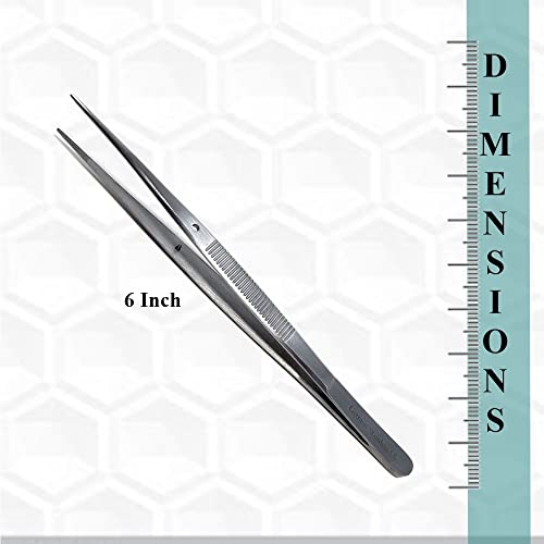 Reptile Feeding Tongs Straight Aquarium Tweezers Anti-Rust Thickened Stainless Steel Forceps, for Terrarium, Fish Tank, Snakes/Lizards/Gecko, Planting By HTI (6" - Set of 2)