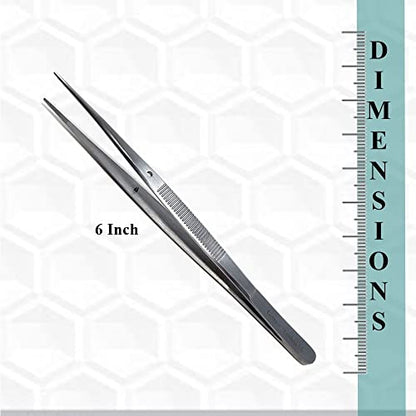 Reptile Feeding Tongs Straight Aquarium Tweezers Anti-Rust Thickened Stainless Steel Forceps, for Terrarium, Fish Tank, Snakes/Lizards/Gecko, Planting By HTI (6" - Set of 2)