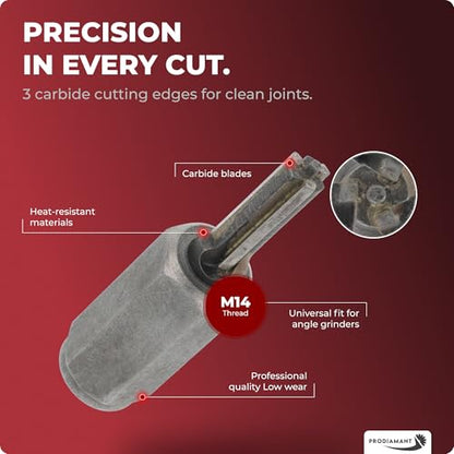 PRODIAMANT® Mortar Rake [10MM / 3/8 INCH] - Raking Bit for M14 Angle Grinder with 5/8-11 Thread Tuck Pointing Bit for Masonry, Brick, Concrete, Joint & Grout Tungsten Carbide Cutter (12mm (1/2 Inch))
