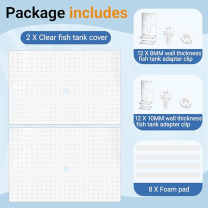 2 Pcs Aquarium Acrylic Fish Tank Lid Covers for 70/75/90/110 Gallon, 48 X18 Glass Cuttable Canopy Top Net, Anti-Jump Net with Clips (Each 22.68 x 16.93 x 0.1in) - size: 23 x 17 Inch
