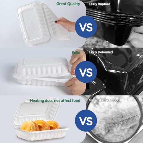 9x6 27 oz 50 Pack To Go Containers - Shrink Wrap Ready to Use | Mineral Filled PP BPA Free Clamshell | Freezer Microwave Safe | White Reusable Food Boxes for Commercial, Sandwiches & Salad - size: 9x6 inch 27 oz