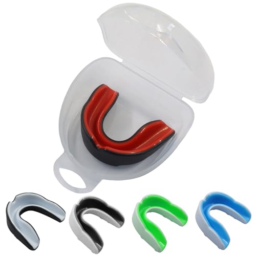 5 Pack Sports Mouth Guards with Case, Gel-Fit, Small, 5 Colors | Dual-Layer Shock Absorption, Low-Profile Breathable Design, Soft Gel Inner Lining For Custom Fit, Quality Silicone Material - size: Small
