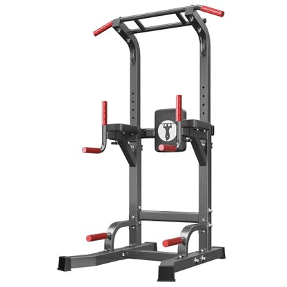 SogesHome Multifuntional Power Tower Pull Up Bar Dip Station for Home Gym - color: Black & Red
