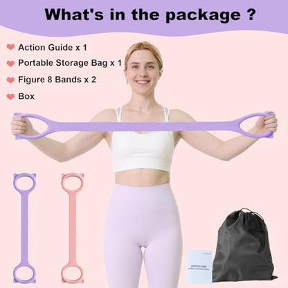 Figure 8 Resistance Bands with Handles,Silicone Exercise Band Set | Upgraded 8-Shaped Stretch Bands for Women Home Working Out Arms Back Legs Pilates Yoga Physical Therapy Multi Packs - color: 2Pcs Pink 15Lb & Purple 25Lb