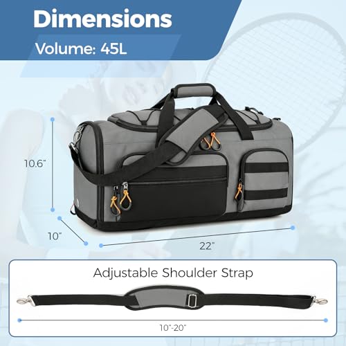 Searock 45L Gym Bag for Men, 3-In-1 Duffle Bag Backpack for Travel - color: Grey