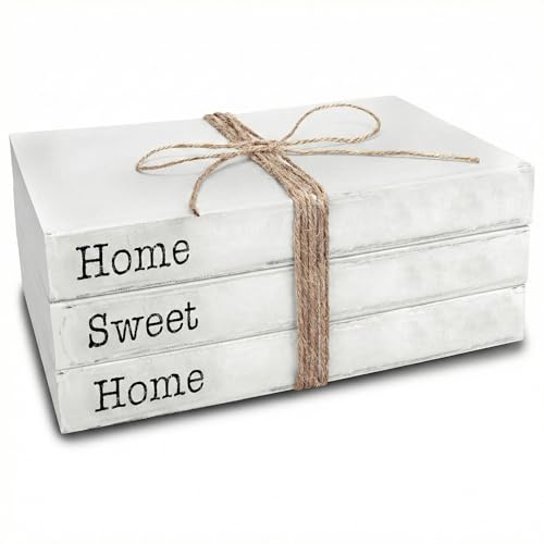 Home Sweet Home Sign Decorative Books - Set of 3 White Rustic Blank Books with Real Pages for Coffee Table Decor, Entryway Table Home Decor, Blank Books - color: Home Sweet Home