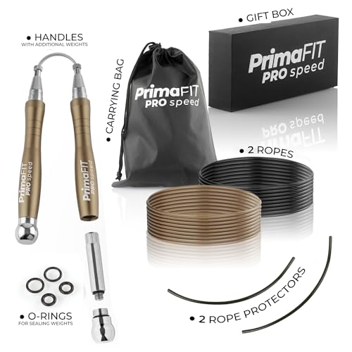 PrimaFIT Pro Speed Jump Rope for Adults, Weighted Skipping Rope for Boxing - color: Bronze