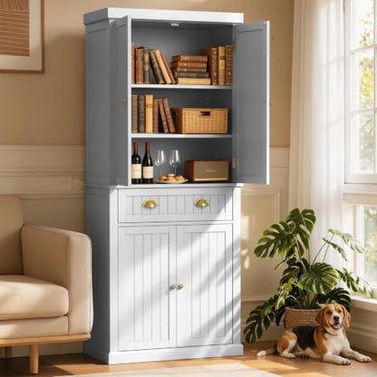 72" Kitchen Pantry,Tall Storage Cabinets with Doors and Shelves,Freestanding Pantry Cabinet for Bathroom,Dining Room and Living Room (Standard White) - color: Standard White