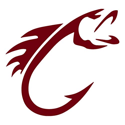 Fish Hook (Burgundy) (Set Of 2) Premium Waterproof Vinyl Decal Stickers For Laptop Phone Accessory Helmet Car Window Bumper Mug Tuber Cup Door Wall Decoration - color: Burgundy, size: 13.5 inches x 13 inches