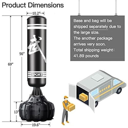 Freestanding Punching Bag, Heavy Boxing Bag with Stand for Adult Youth - Men Standing Boxing Punch Bag for Home Gym Workout - color: Black Armed 70'' with Boxing Gloves and Wrist Guard