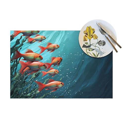 Placemats Set of 6 Heat Resistant PVC Table Mats Fish Aquarium Place mat for Dining Table Desktop Protection Pad Non-Slip Washable Place Mats for Kitchen Dining Outdoor