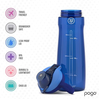 Pogo BPA-Free Tritan Plastic Water Bottle with Chug Lid, 32 Oz, Blue - color: Blue, size: 32 Ounces