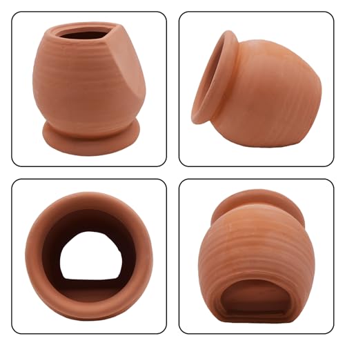 Saim Natural Clay Ceramic Cave Pot - Aquarium Fish Tank Decor Hideout for Betta Shrimp Cichlid Small Fish Breeding & Hiding Shelter Cute Ornament Aquatic Habitat- Large