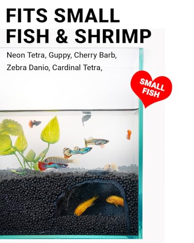Aquarium Cave – Rock Texture Fish Shelter with 180° Viewing Angle, Betta Fish Tank Accessories, Shrimp & Snails – Aquarium Decor & Tunnel (Black)