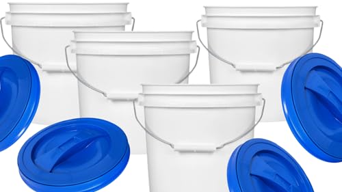 2 Gallon Plastic Food Grade BPA Free Made in USA Buckets with Blue Screw On Lids (Pack of 4)