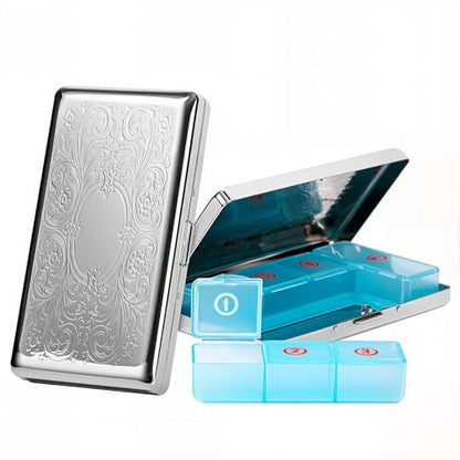 Pill Organizer with 3 Compartments 7 Day Metal Pill Box for Fish Oil/Food Supplements Travel Pill Box. (Rectangle-Silver, Large Rectangle) - color: Rectangle-silver