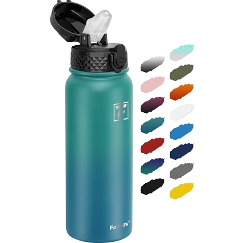 Fanhaw 20oz Kids Stainless Steel Water Bottle with Straw Lid, Green Blue - color: Green Blue, style: 20 Ounces