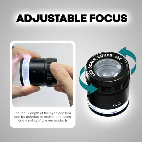 10X Jewelry Loupe with 5 LED & 5 UV Lights, Rechargeable Handheld Magnifier, Adjustable Focus K9 Optical Glass Lens for Coins, Stamps, Diamonds, and Professional Precision Inspection