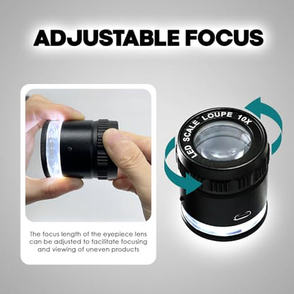 10X Jewelry Loupe with 5 LED & 5 UV Lights, Rechargeable Handheld Magnifier, Adjustable Focus K9 Optical Glass Lens for Coins, Stamps, Diamonds, and Professional Precision Inspection